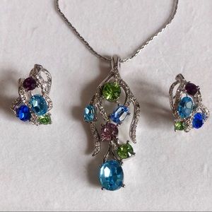 Silver Costume Jewelry Set - Multicolor Stones